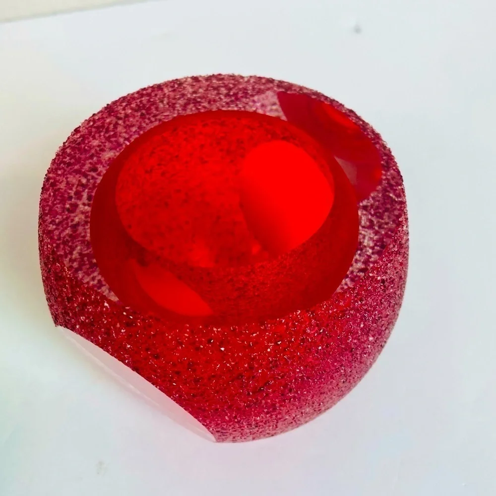 Set Of 2 Green And Red Sugar Iced Sommerso Crystal Votive Candle Holders